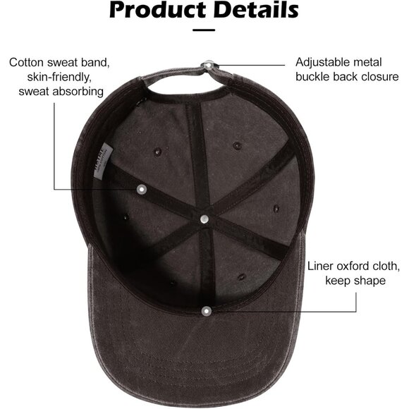 ✨LiuSuper Men Black Big Head Low Profile Baseball Cap Oversized Plain Denim Hat - Picture 4 of 7